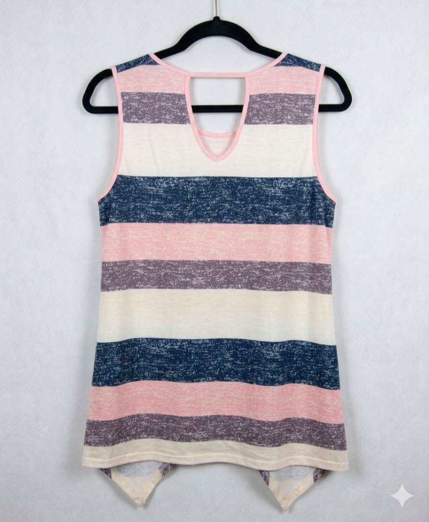 Shein Striped Crossover Back Tank Top Pink & Navy Asymmetric Tunic