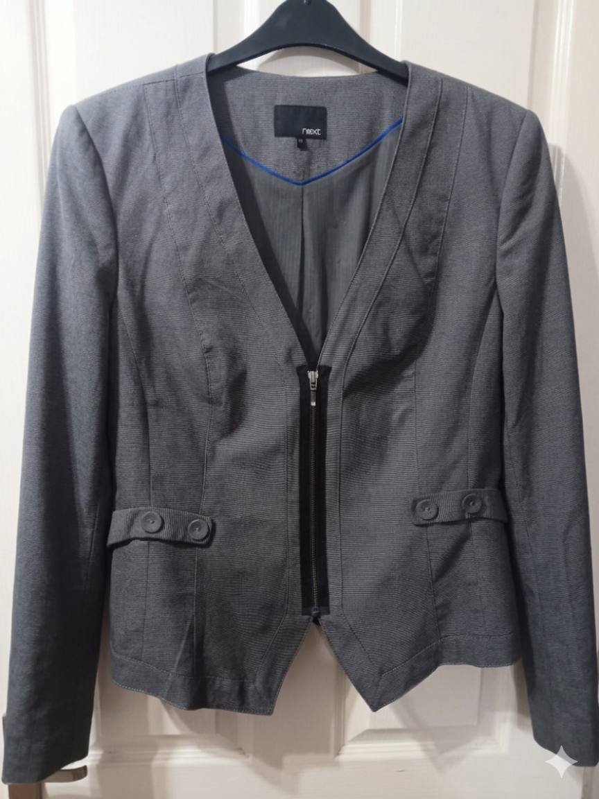 Next Grey Tailored Zip-Front Blazer Jacket Size 22