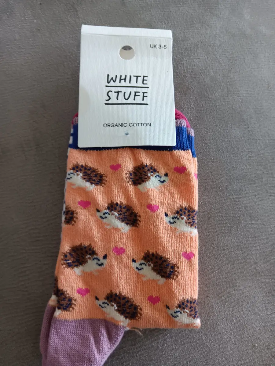 White Stuff Hedgehog Ankle Socks Orange Multi Organic Cotton BNWT UK Size 3-5