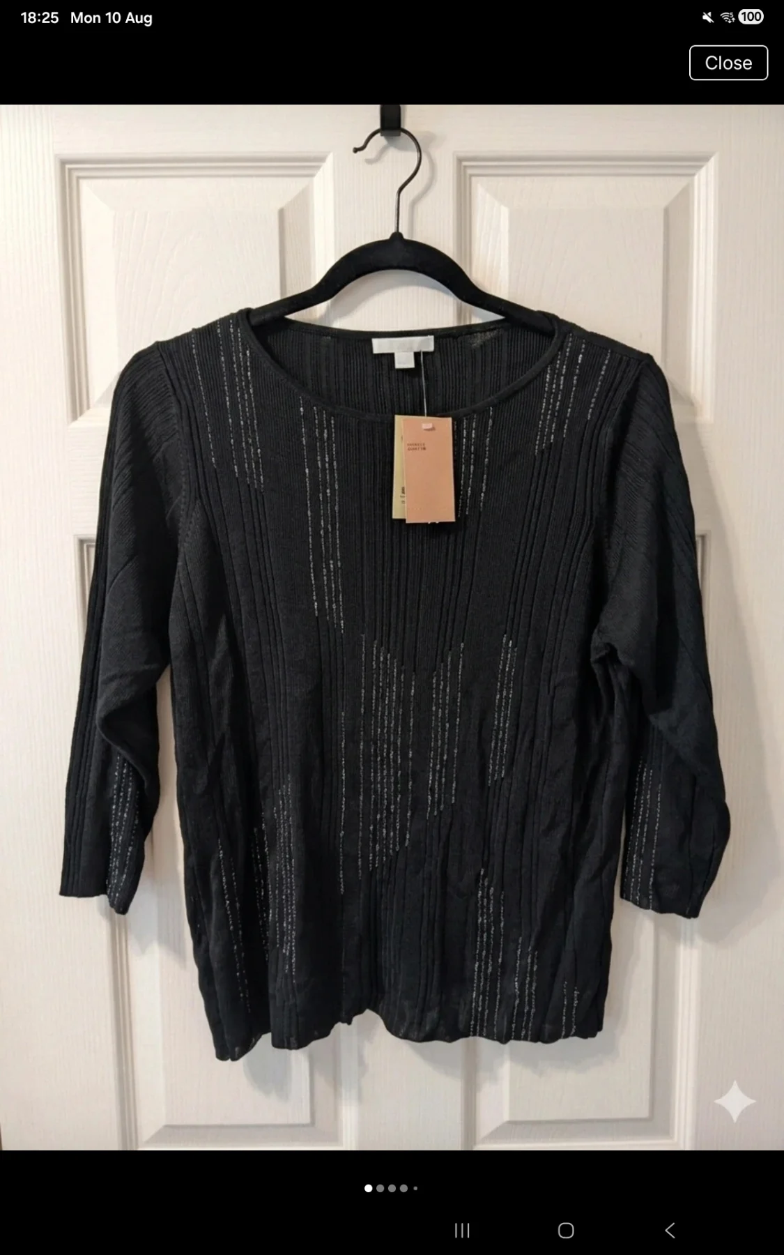 Marks & Spencer Black Fine Ribbed Embellished Top Size 22 New With Tags