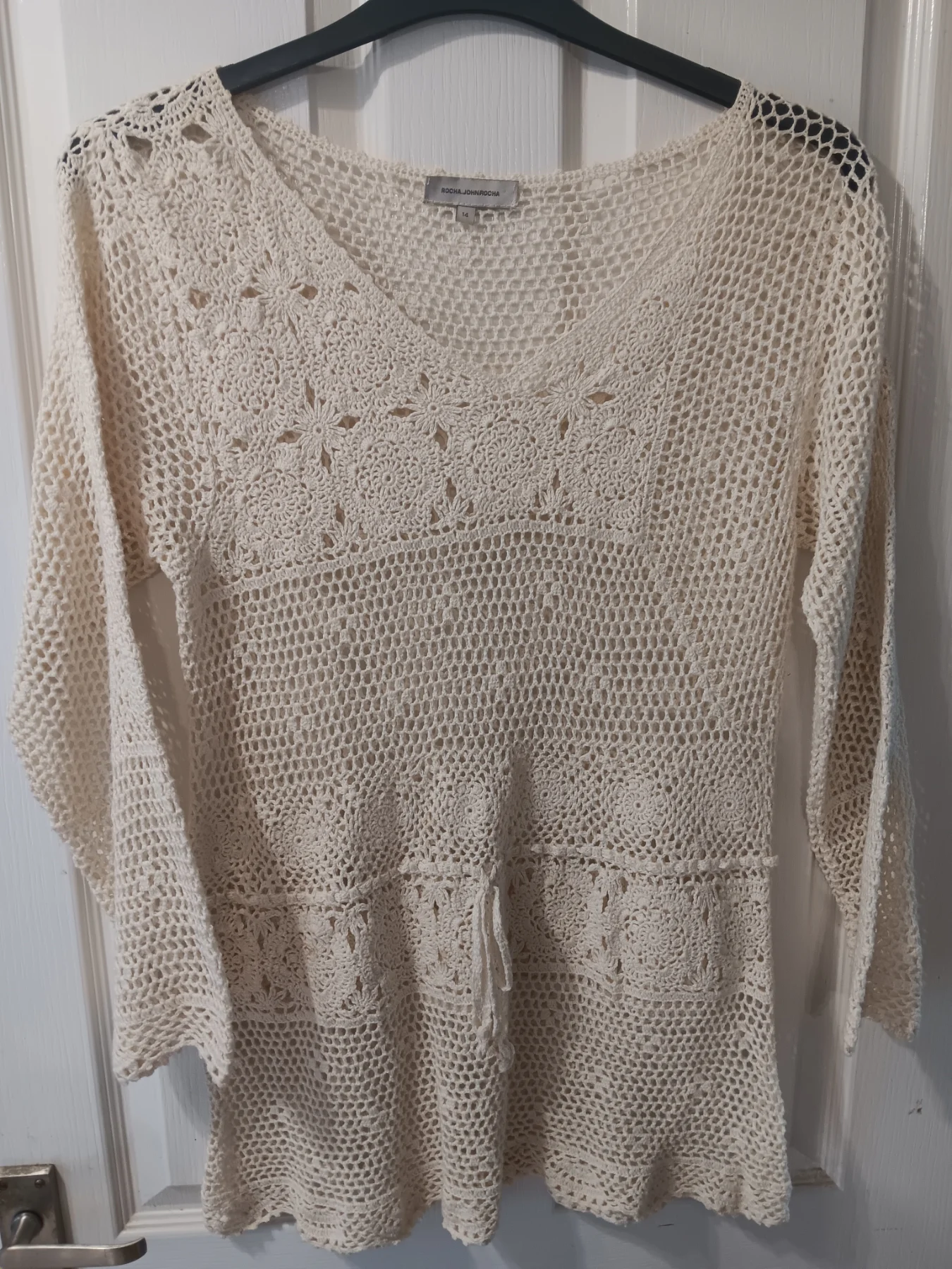 ROCHA JOHN ROCHA Cream Open Knit Crochet Tunic Top / Beach Cover Up Size 14
