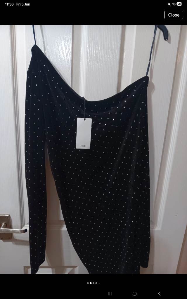MNG Dress Diamante off the shoulder, one sleeve, Size 14