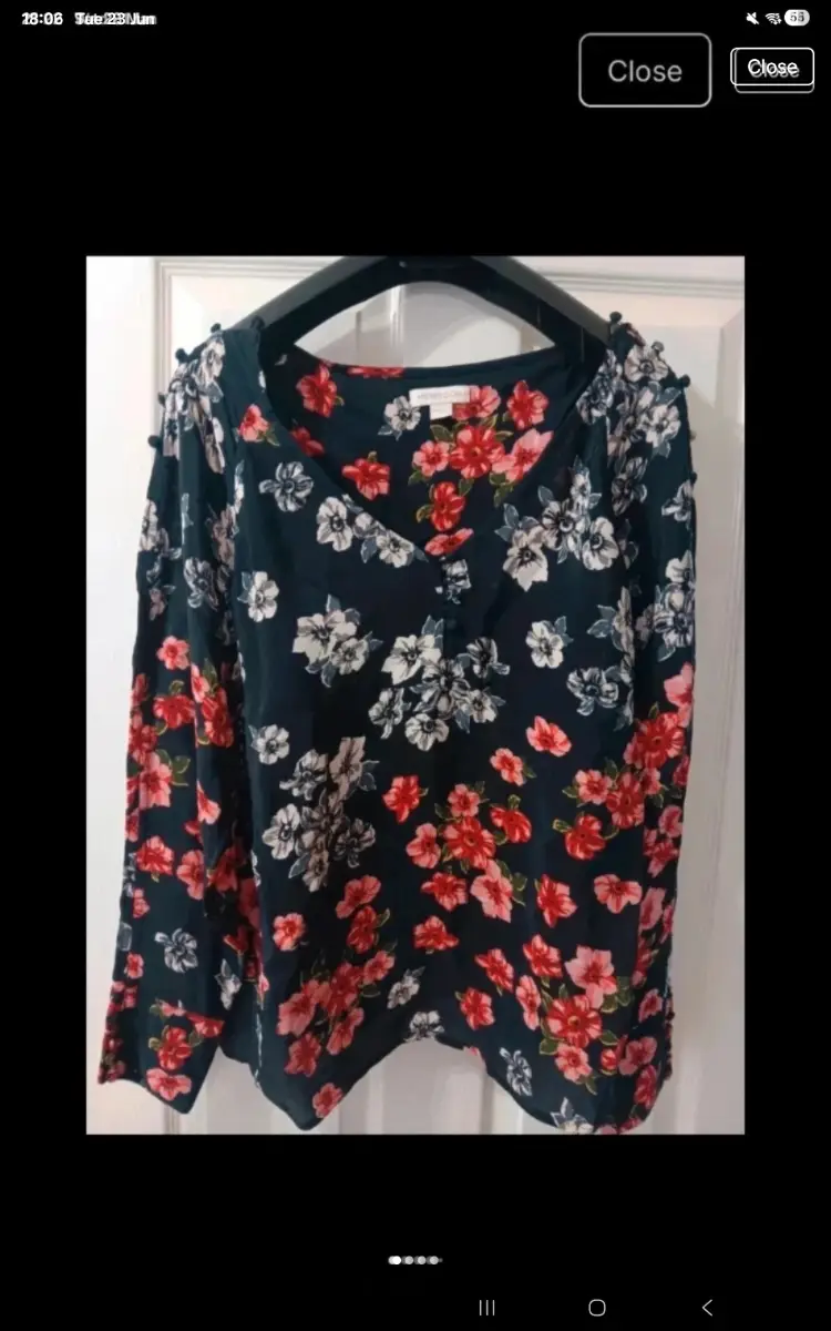 Monsoon Floral Print Top UK 16 Long Sleeve Boho Blouse in Red, Pink Black