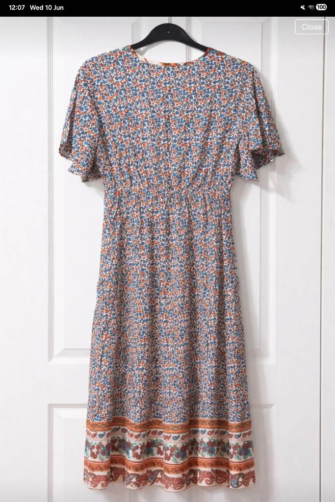 Shein Ladies Boho Floral Midi Dress – Blue & Rust Paisley Print – Short Sleeve XL