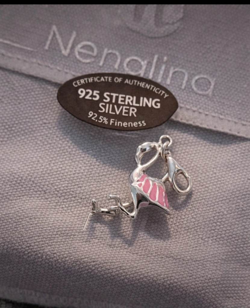 925 Sterling Silver Flamingo Charm Pink Enamel Clip On