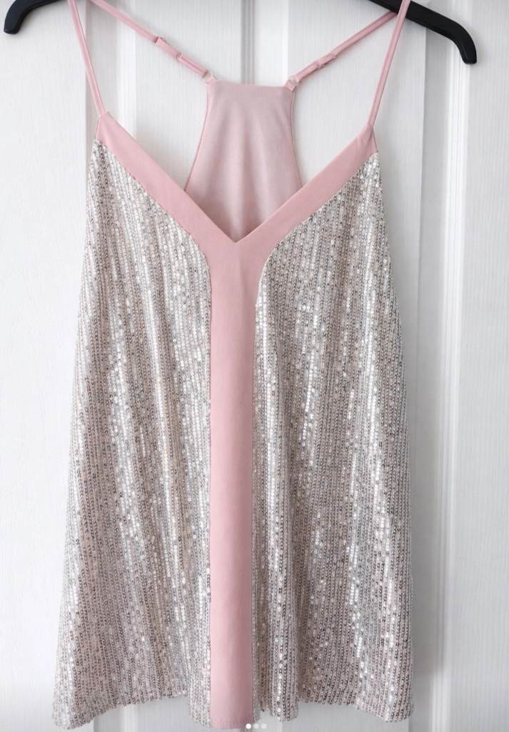 Shein Ladies Blush Pink & Silver Sequin Cami Top Size Small