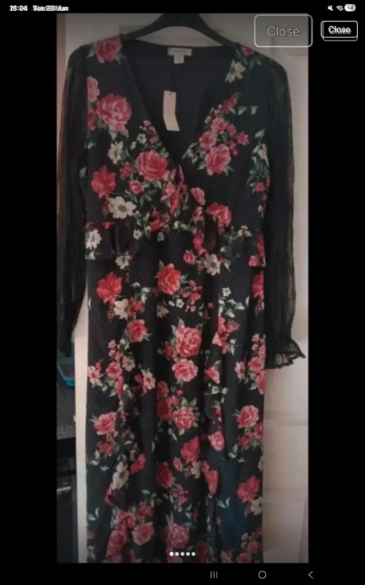 Ladies Oasis Floral Midi Dress Size 16 New With Tags Black, Red and Pink
