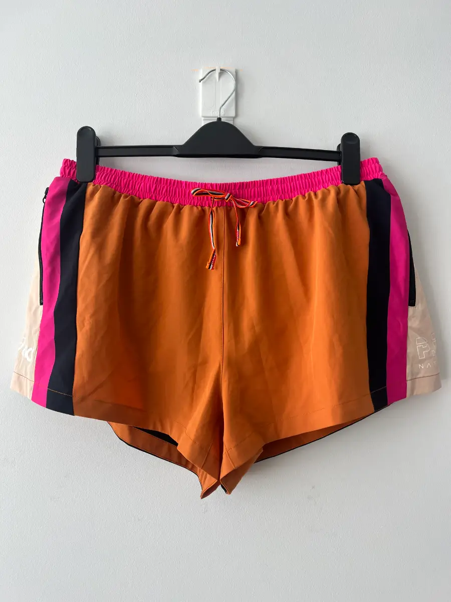 ASICS x P.E. Nation Running Shorts Orange Pink Colorblock Womens Size Large NWT
