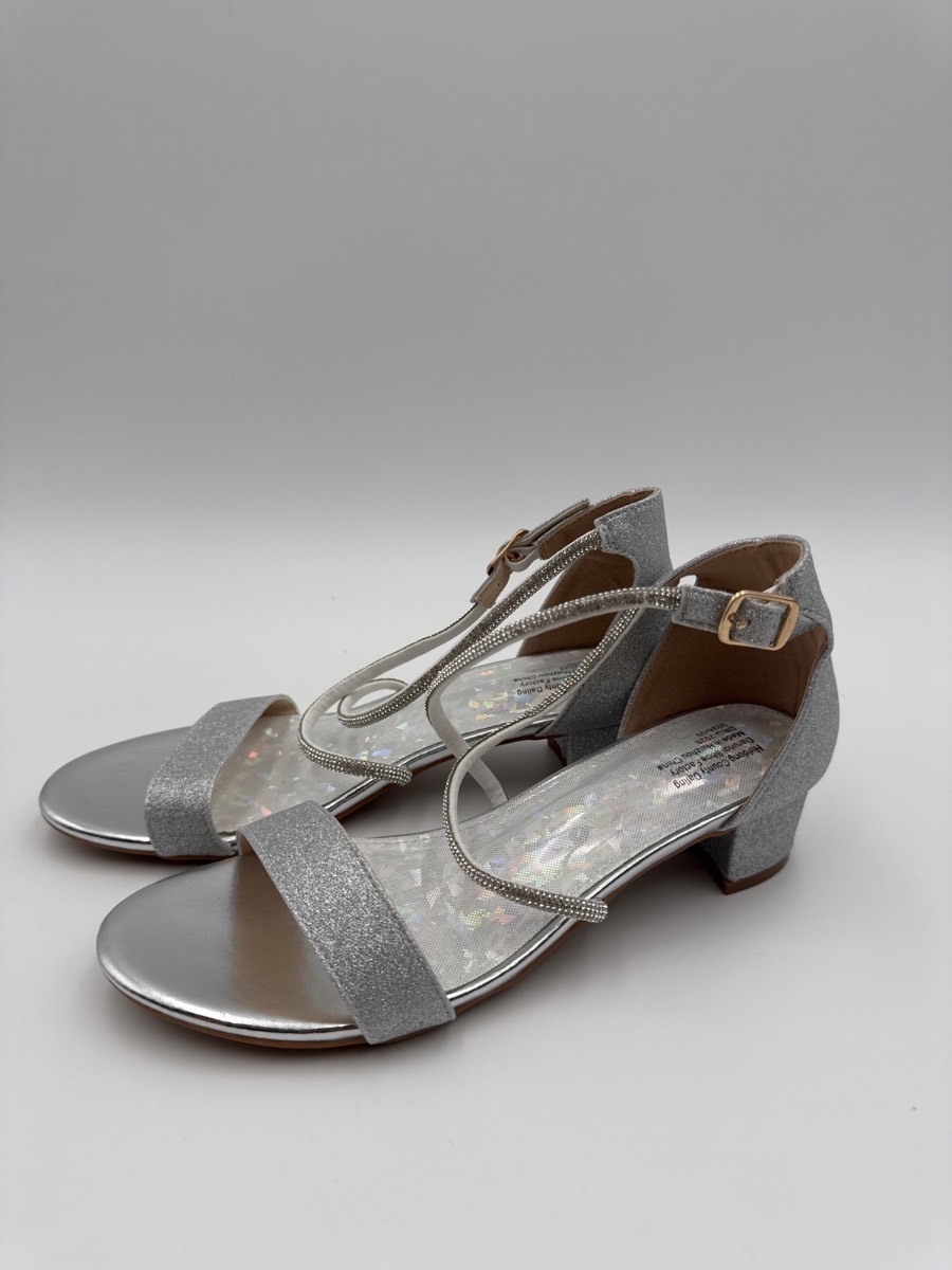 Women’s Silver Glitter Diamante Low Heel Sandals – EU 37 / UK 4