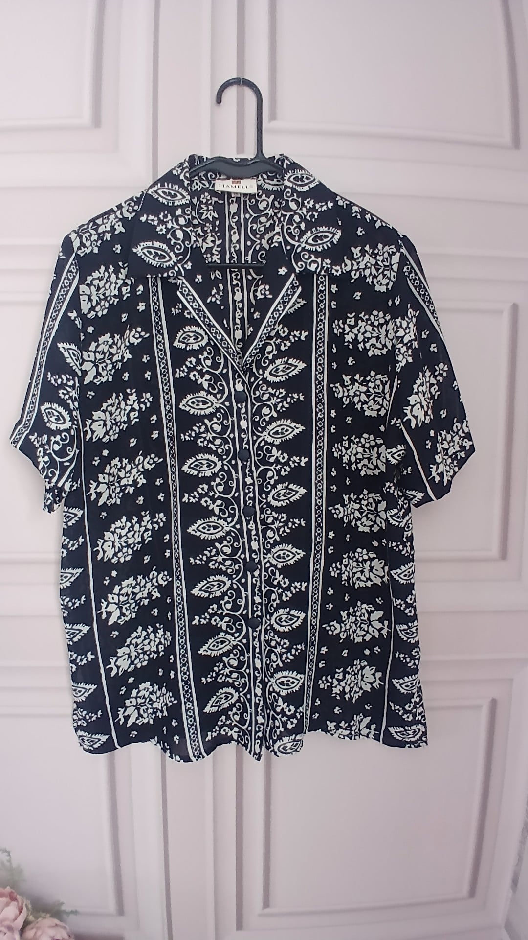 Hamells Navy & White Floral Button-Up Shirt 14 UK