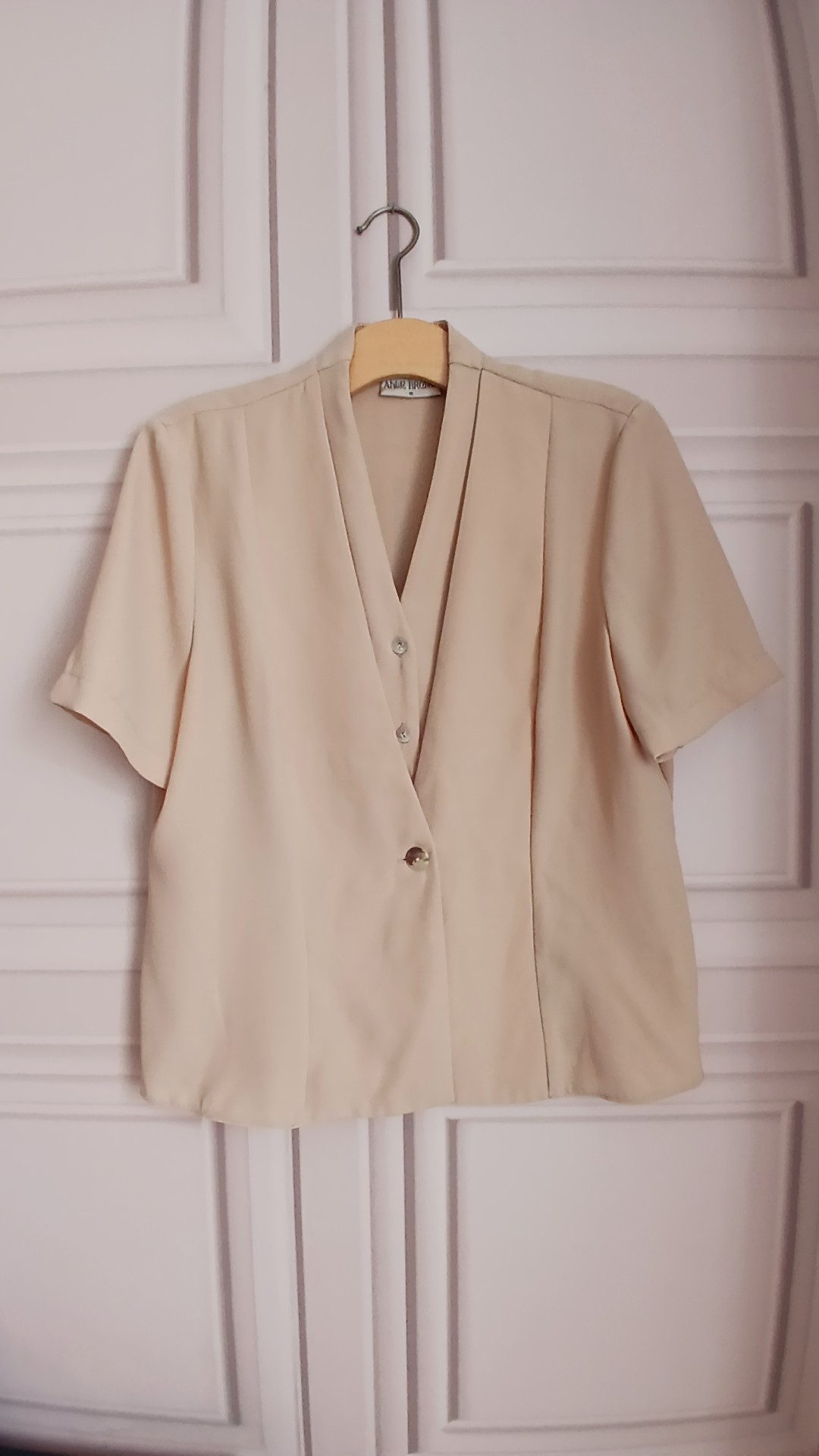 Annie Brooks Beige Short Sleeve Button Blouse with Faux Jacket UK 18