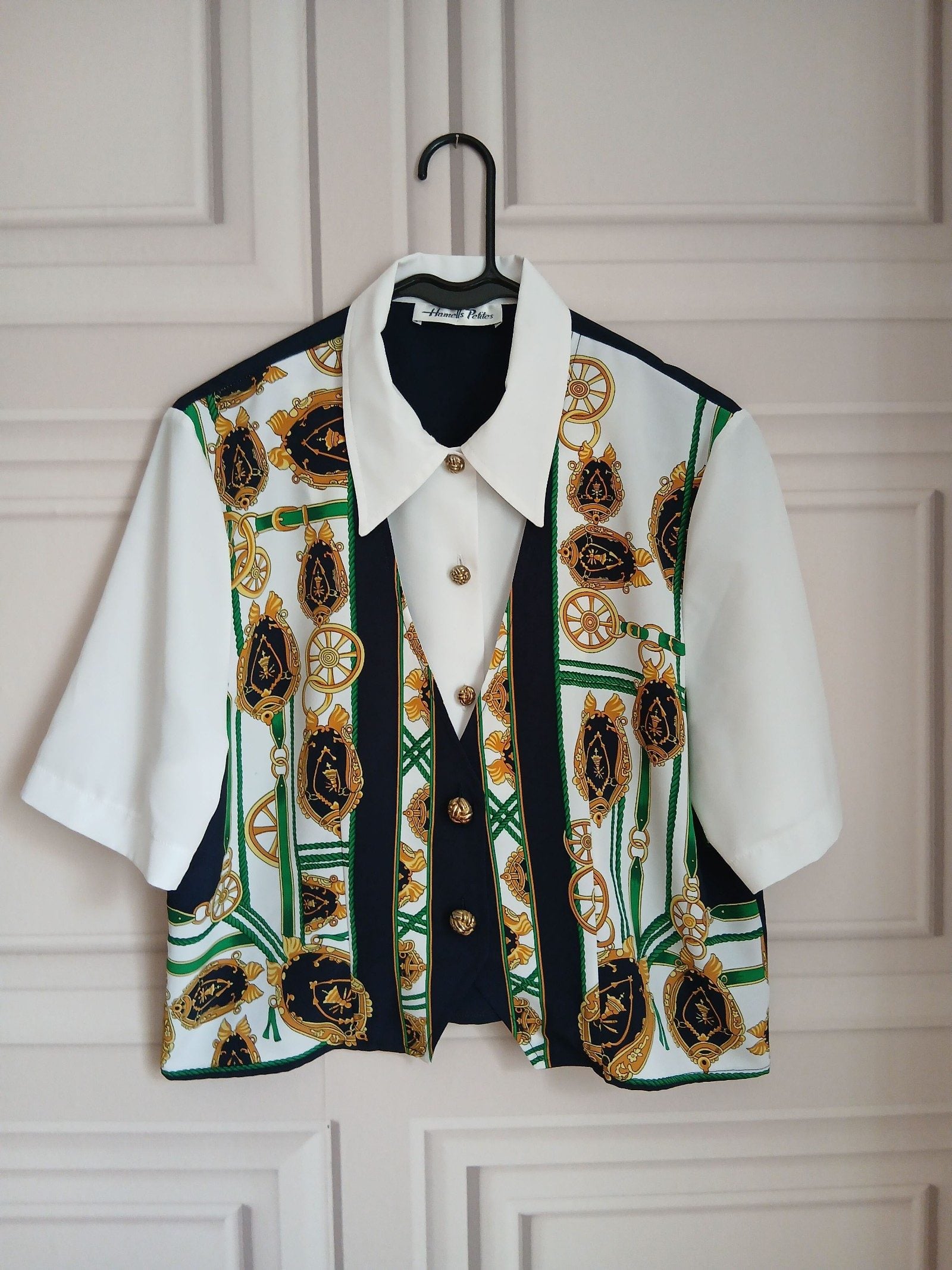 Hamells Petite Vintage Waistcoat attached Blouse Navy Gold Rope Size M