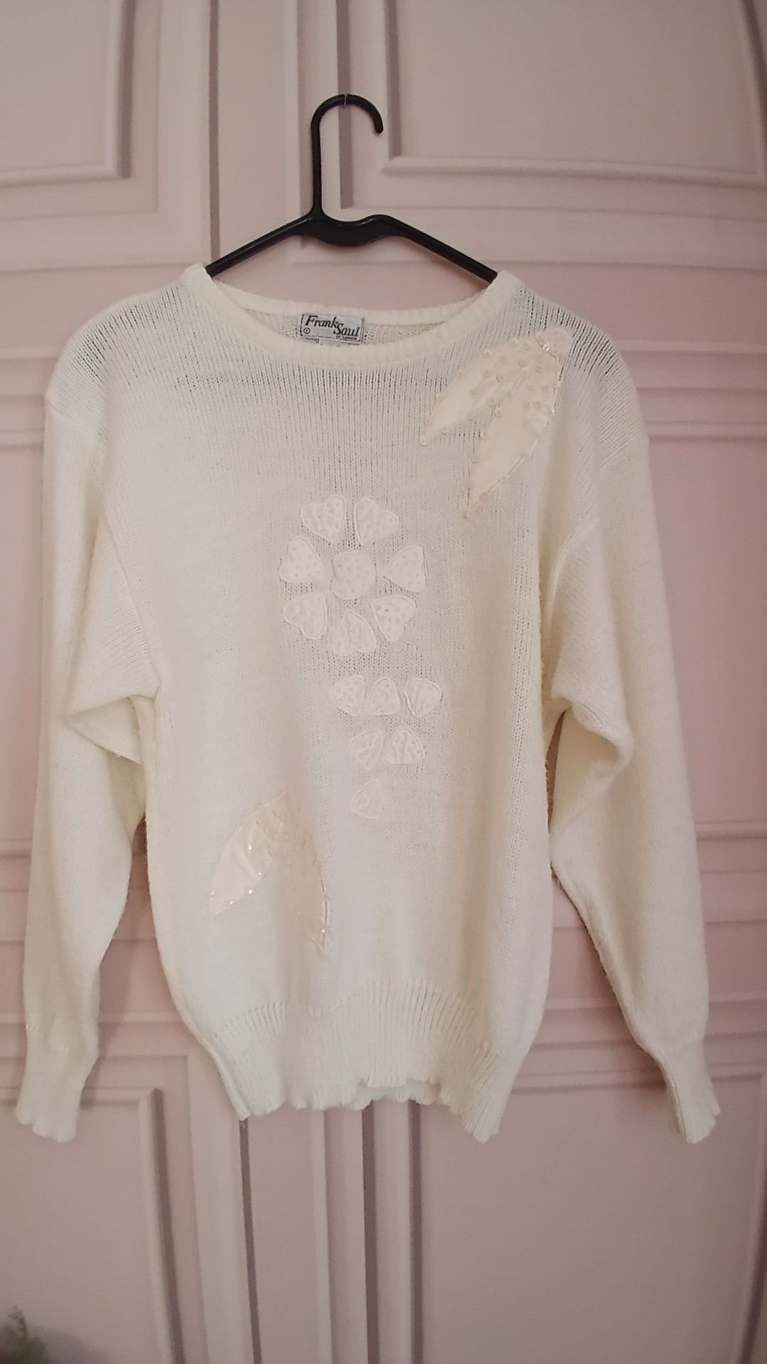 Frank Saul White Sequin Embellished Vintage Knit Jumper