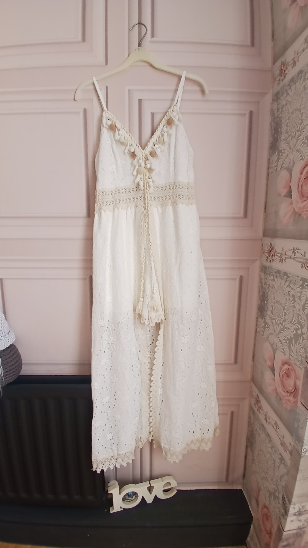 Cream Crochet Maxi with Shorts Tassles Pompom Boutique Size 12