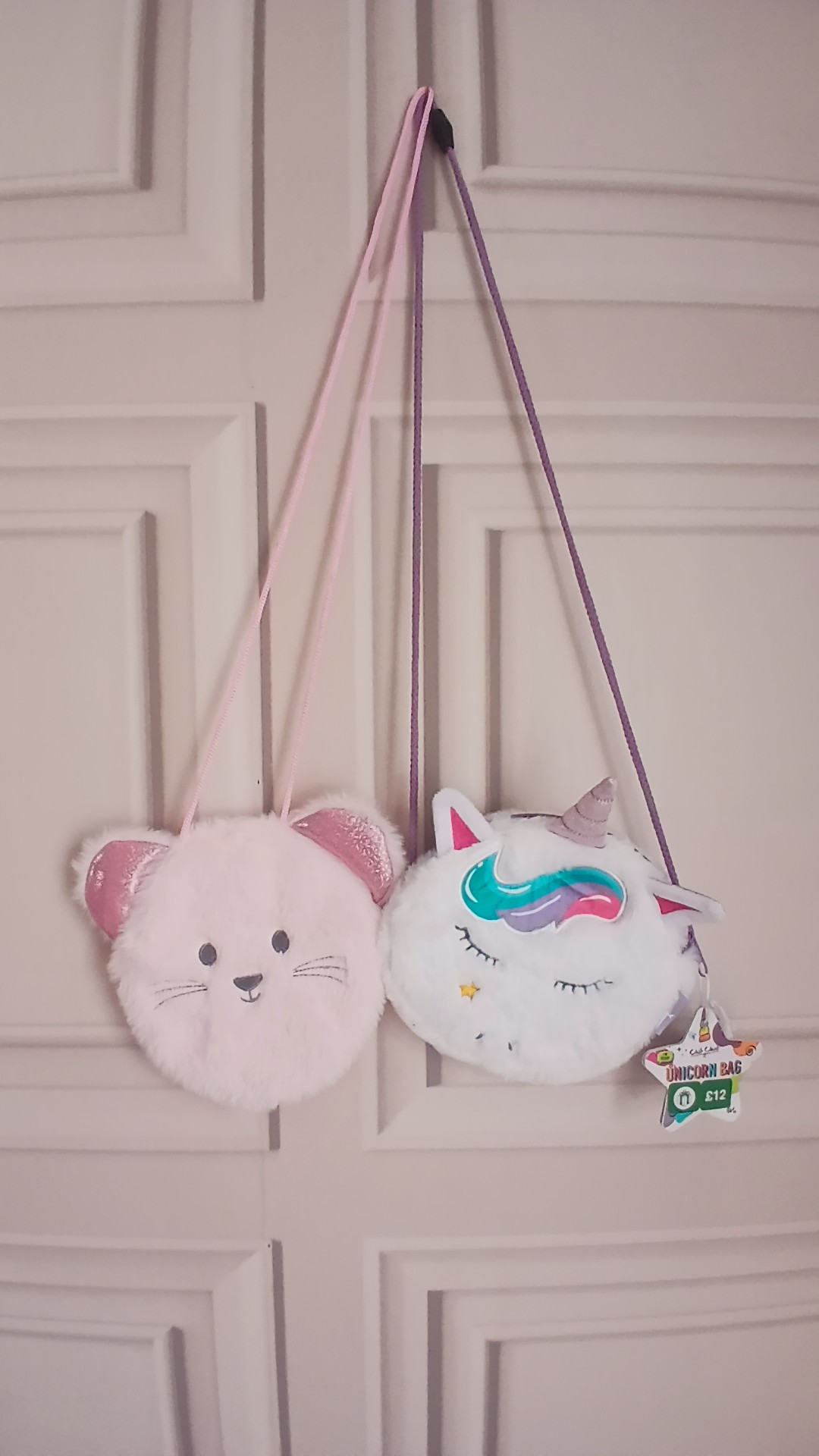 Kids Pink Cat & White Unicorn Fuzzy Crossbody Bags