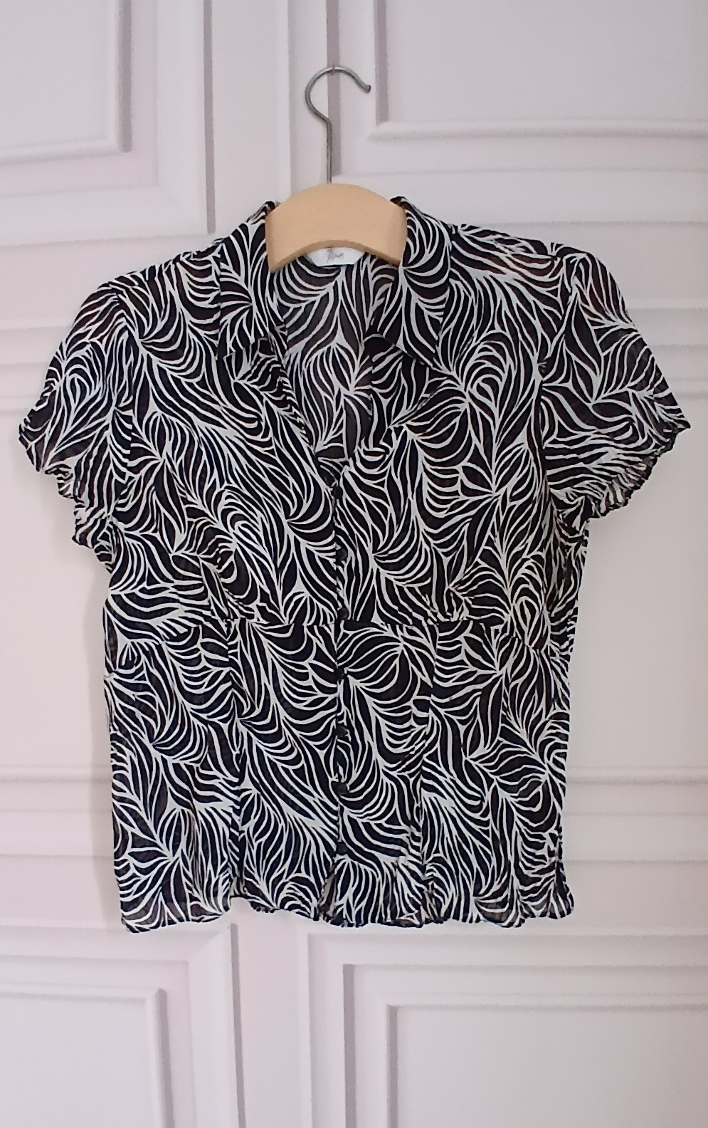 Black & White Patterned Semi-Sheer Blouse Bhs Petites 14