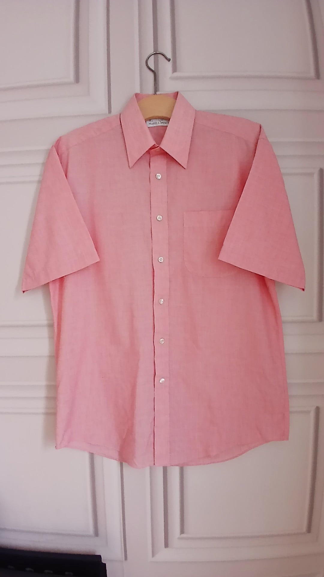 St Michael from Marks & Spencer Pink Short Sleeve Linen Shirt Pink Marl 38cm Collar