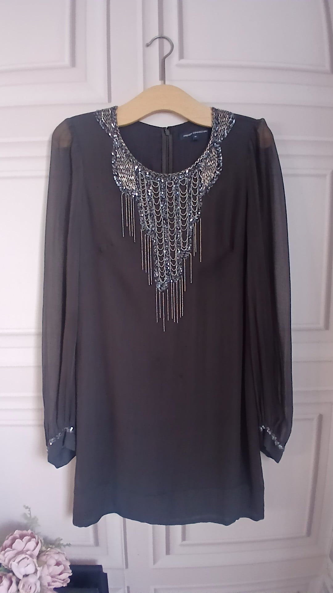 French Connection Black Embellished Long Sleeve Dress UK 14