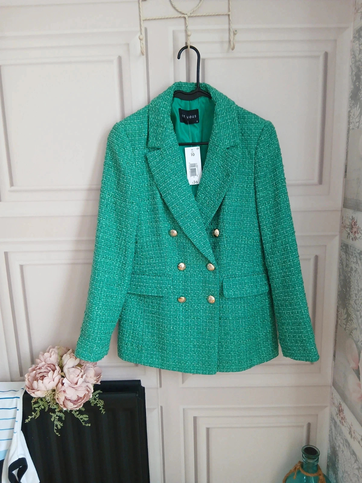Emerald Green Tweed Boucle Gold Button Blazer BNWT Size 10