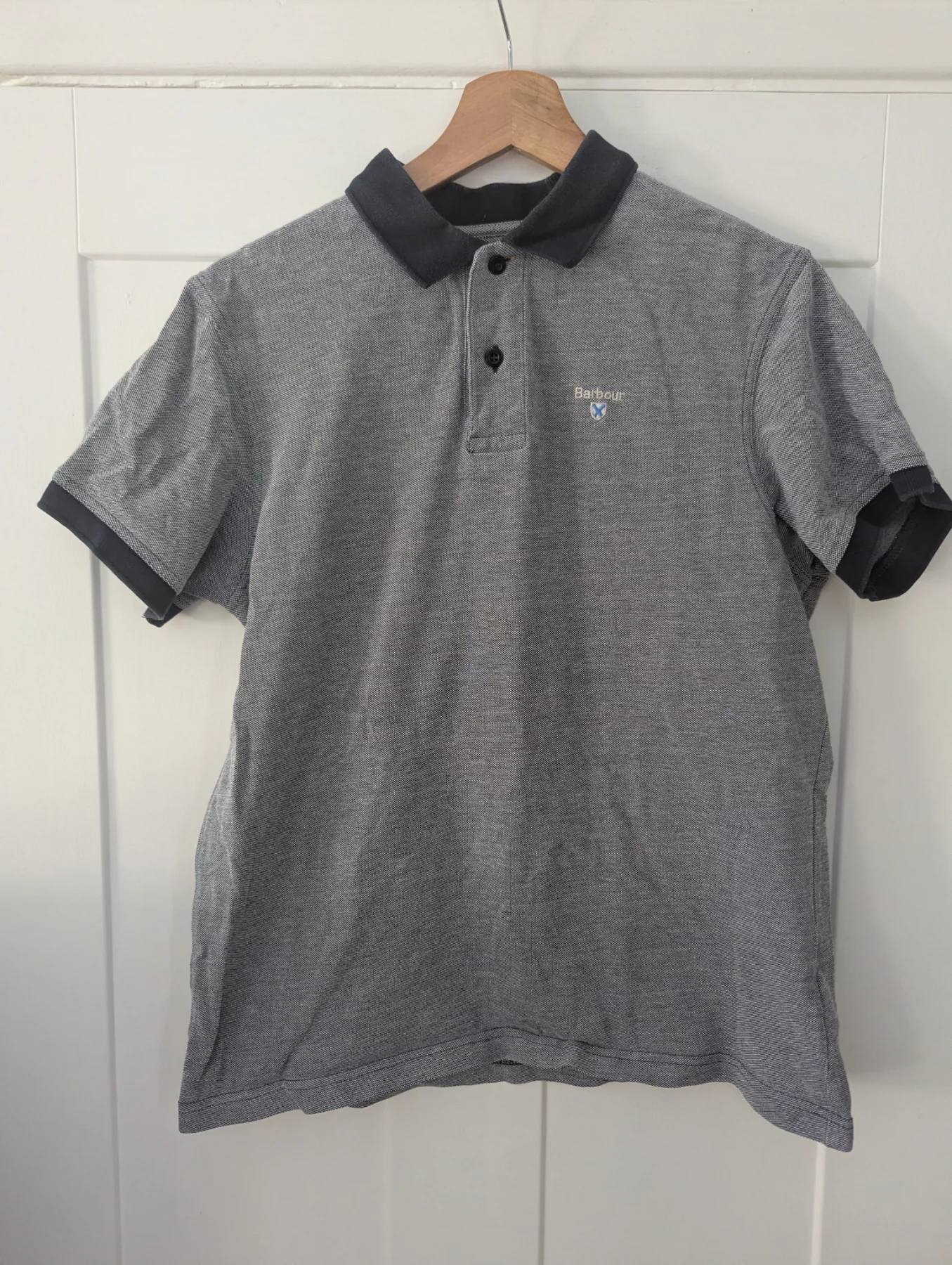 Barbour Grey Black Contrast Collar Cotton Polo Shirt Size M