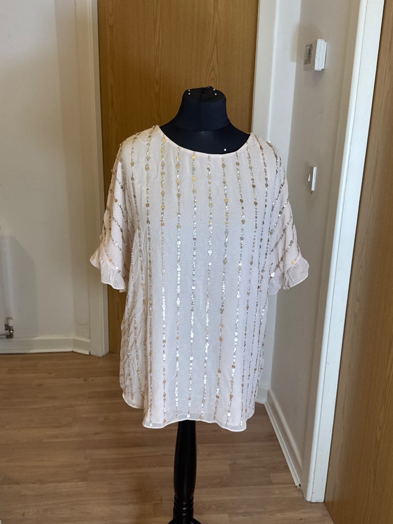 One by kaleidoscope Sequin size 14 embellished pink blouse