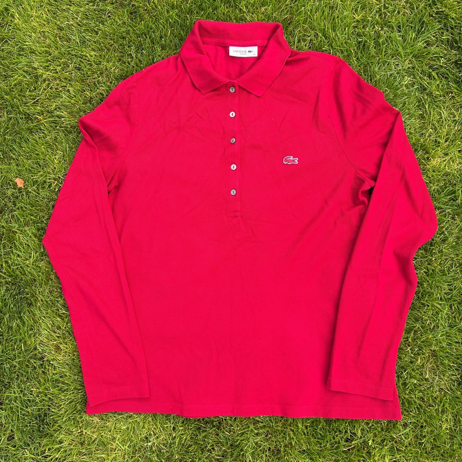 Lacoste Long Sleeve Polo- Red Slim Fit Size 44/Women’s Medium