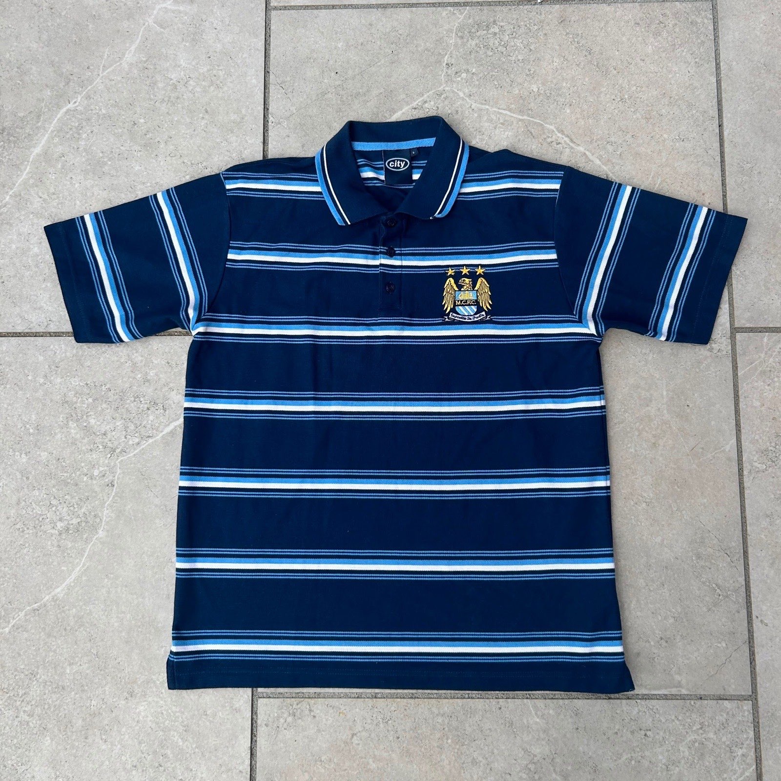 Man City Vintage Retro Polo Shirt Striped 2000’s Style