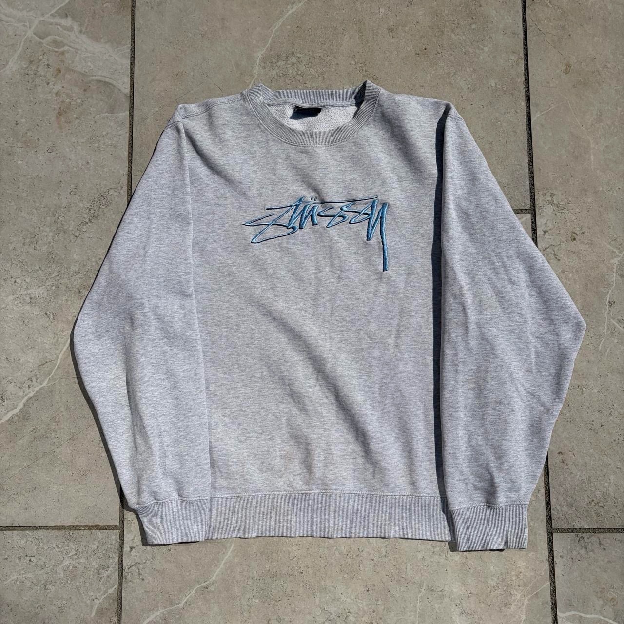 Stussy Grey Embroidered Logo Crewneck Sweatshirt - Size M