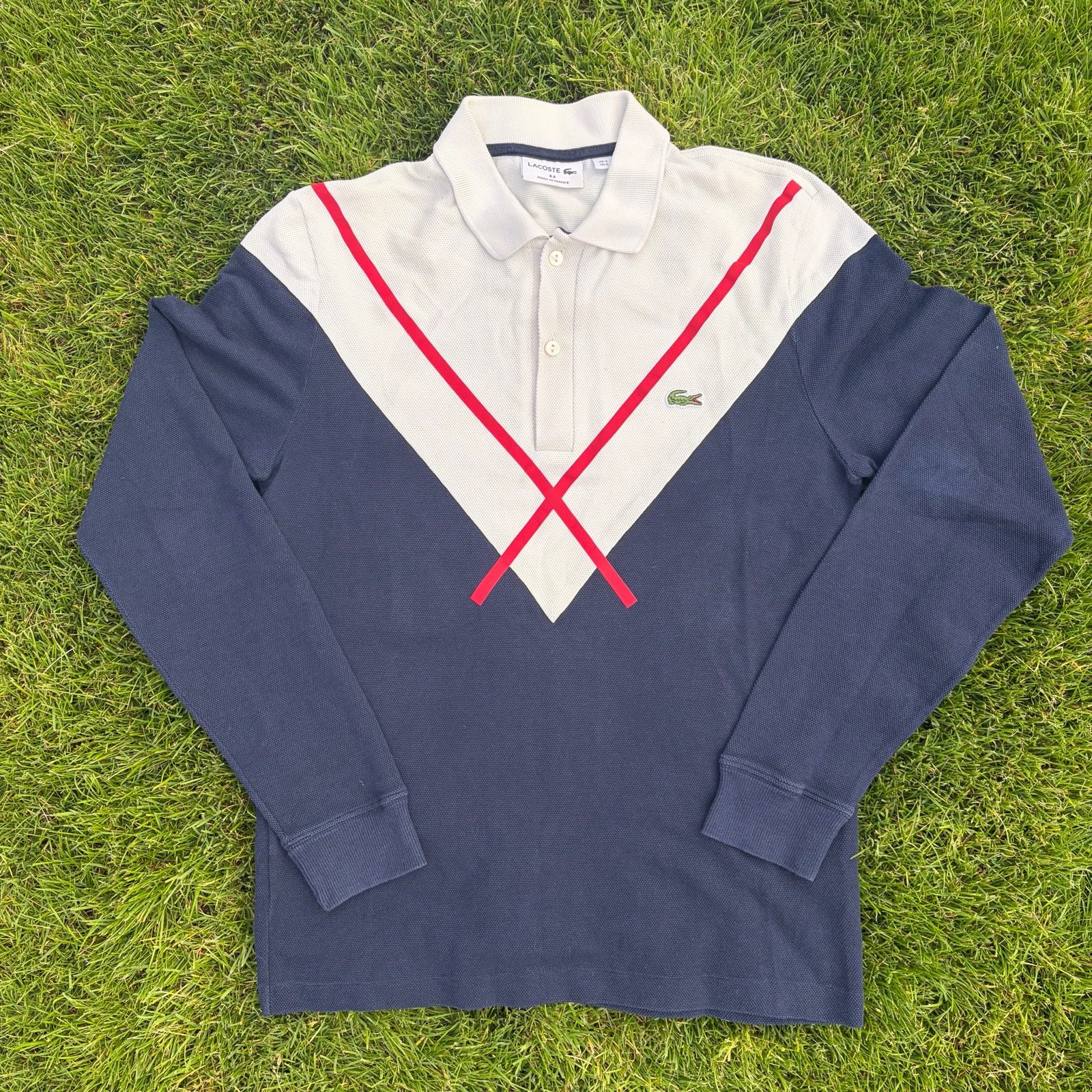 Lacoste Long Sleeve Polo- Chevron Blue White Red Made in France