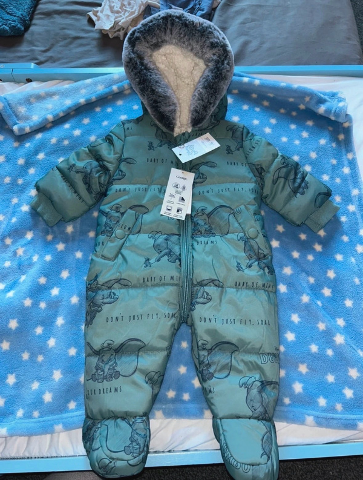 George Baby Boy Green Dumbo Snowsuit with Hood Brand New with Tags