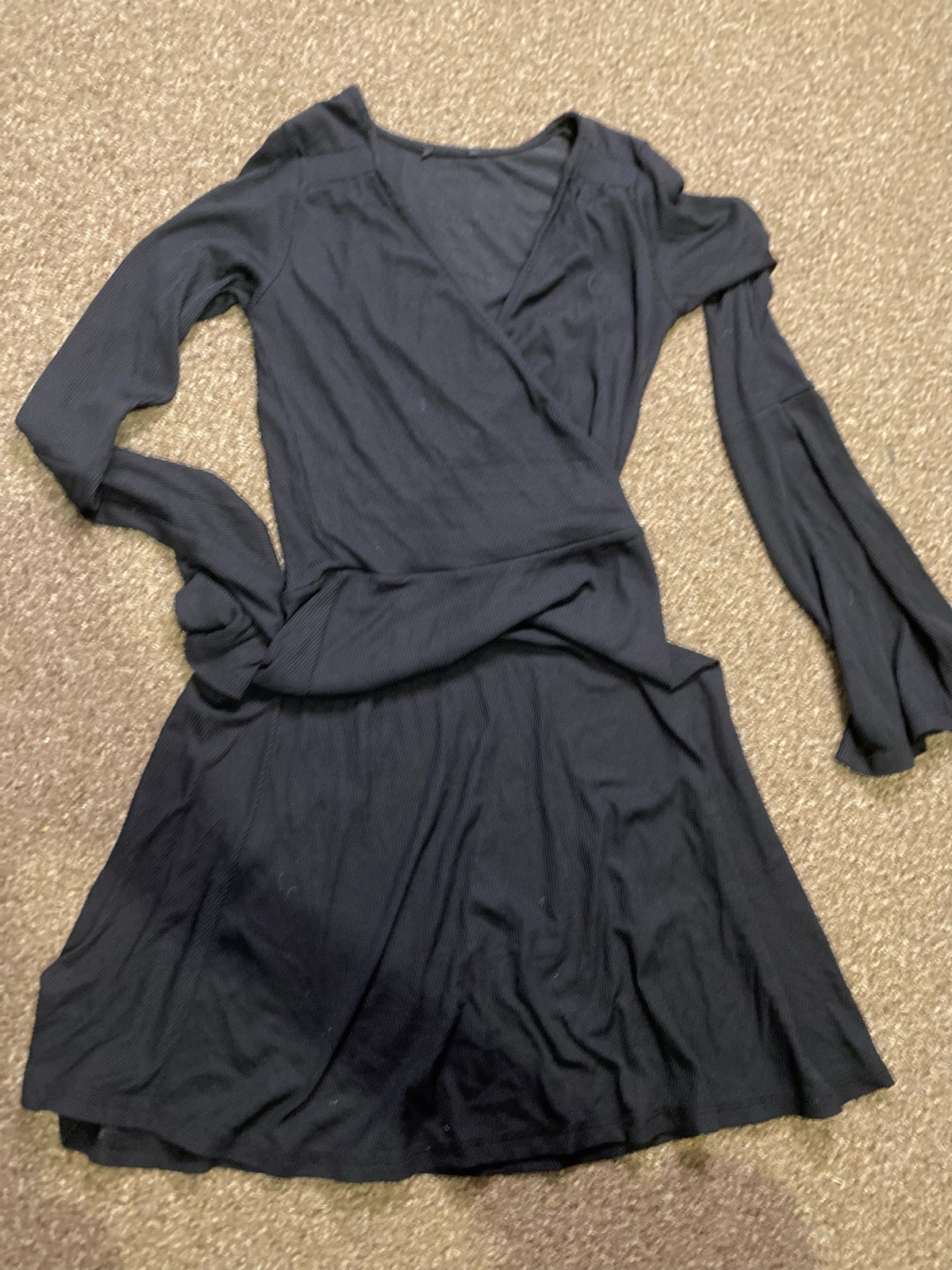 Black Long Sleeve Wrap Skater Dress