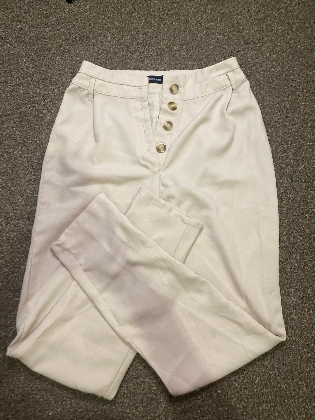 PrettyLittleThing Cream High Waisted Trousers