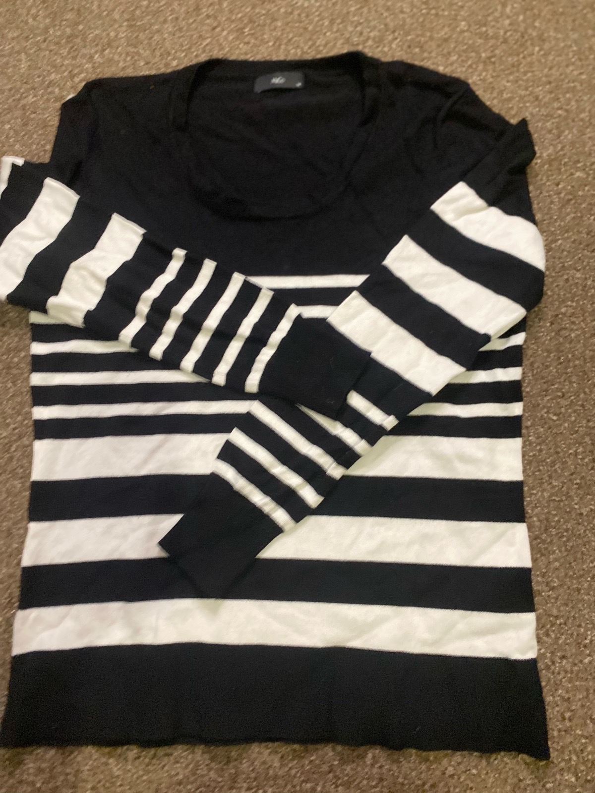 M&Co Black & White Striped Long Sleeve Top