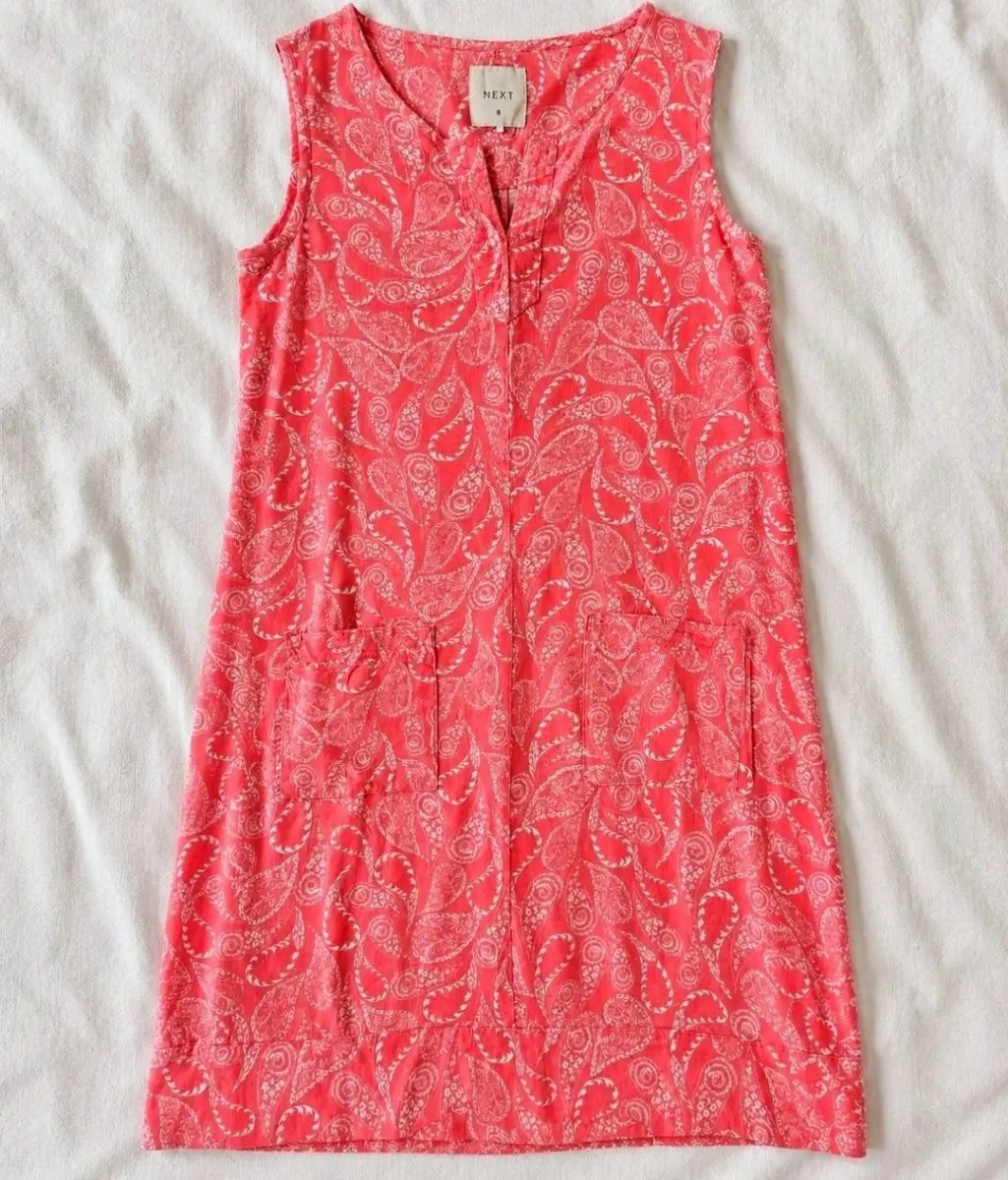 Next Coral Paisley Sleeveless Shift Dress – Size 8