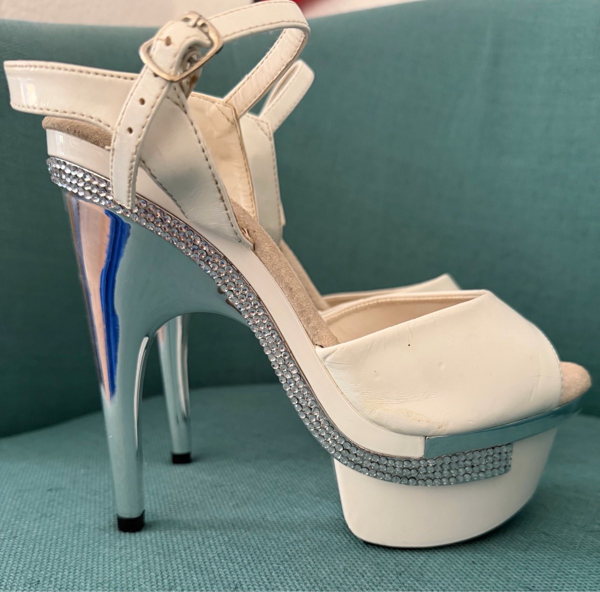 Beautiful white and chrome pole dance shoes