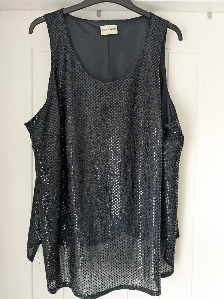 Essence size 24 sequin top, black top, sparkling top, holiday top, sleeveless top.