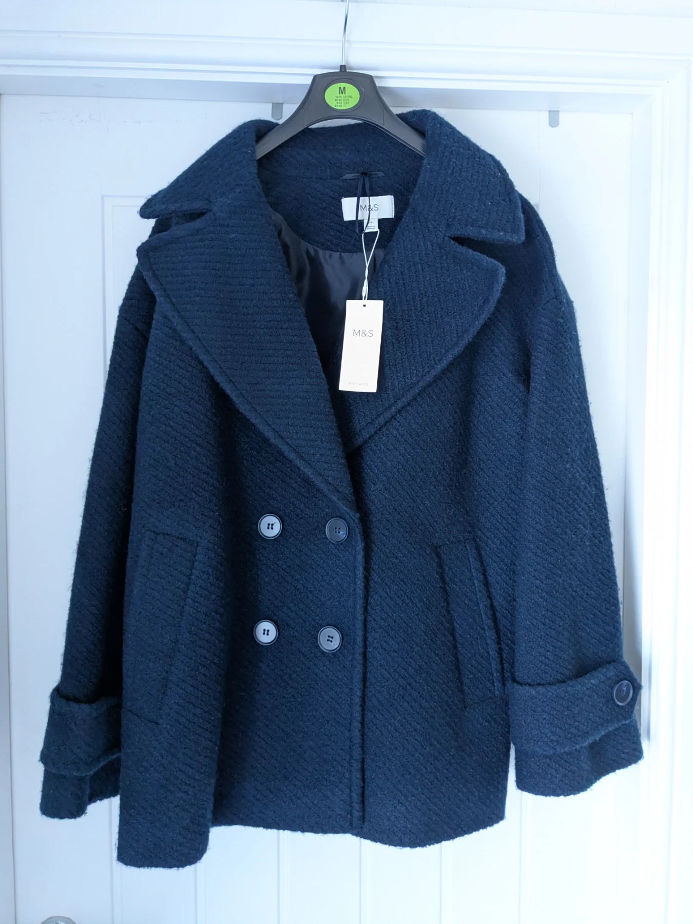 NWTS Mark & Spencer navy winter coat size 14, peacoat, women's coat.