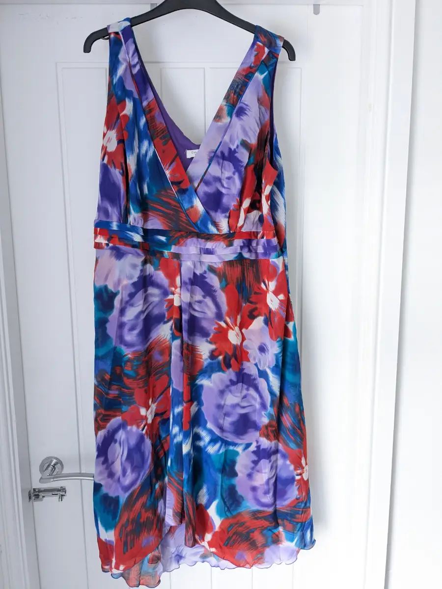 Debenhams size 22 dress, function dress, summer dress, layered dress, purple dress.
