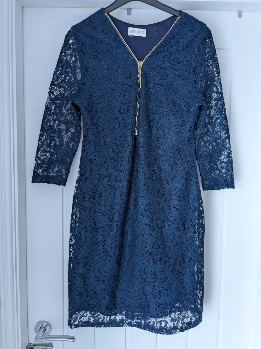 Apricot size 10 navy lace dress, bodycon dress, autumn dress, special occasion dress.