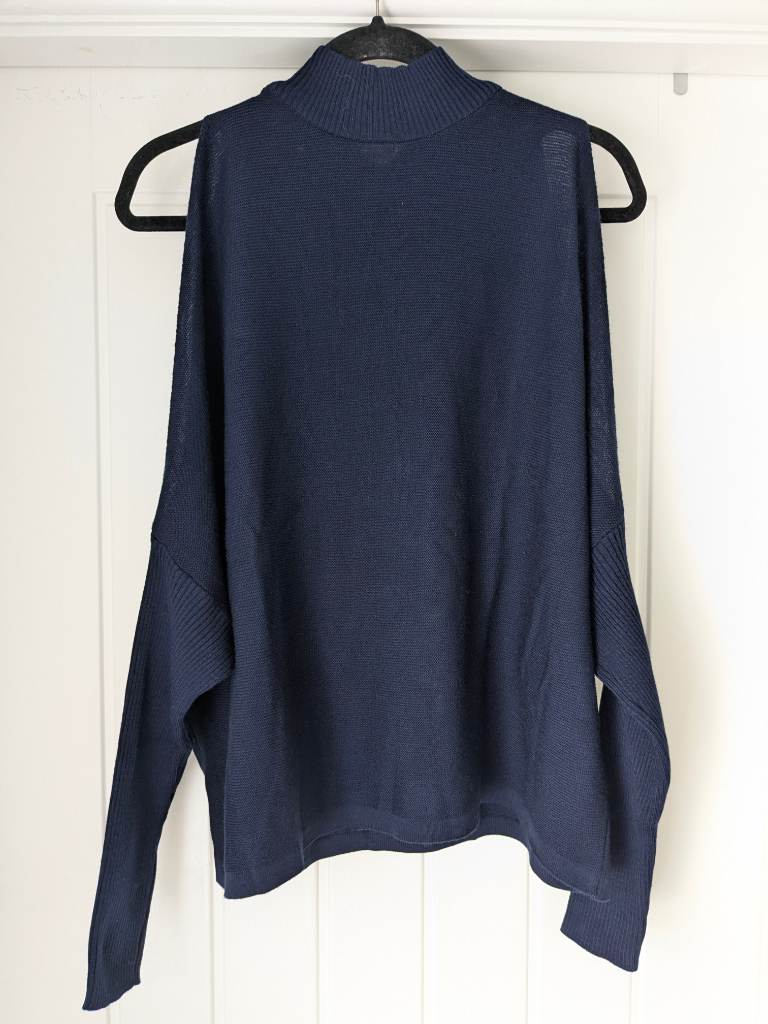 NWTS Happiness navy cold shoulder thin jumper, lightweight jumper.
