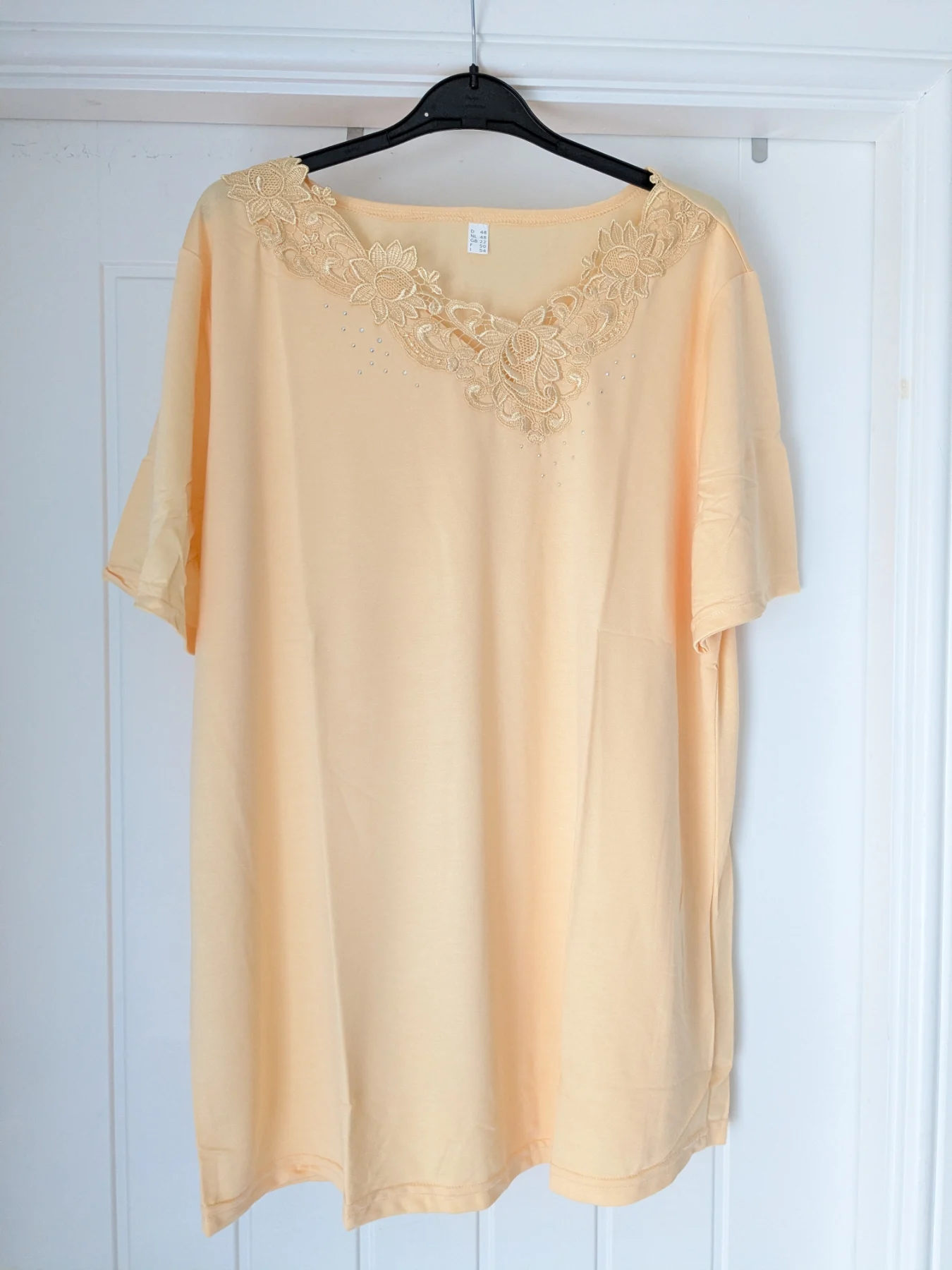 New short sleeved top, size 22, peach coloured, lace top, blouse.