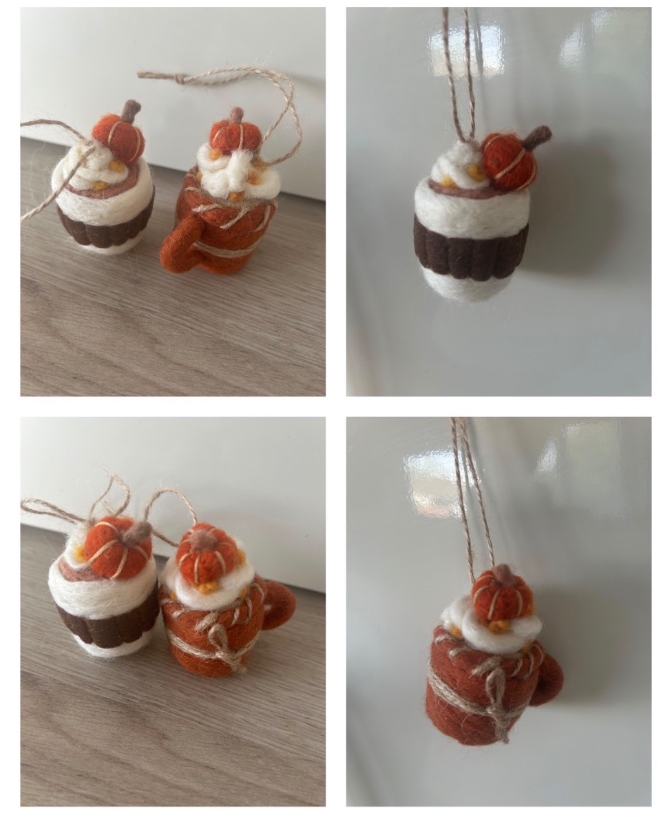 Handmade felted 2 x autumn/fall mug hanging decorations