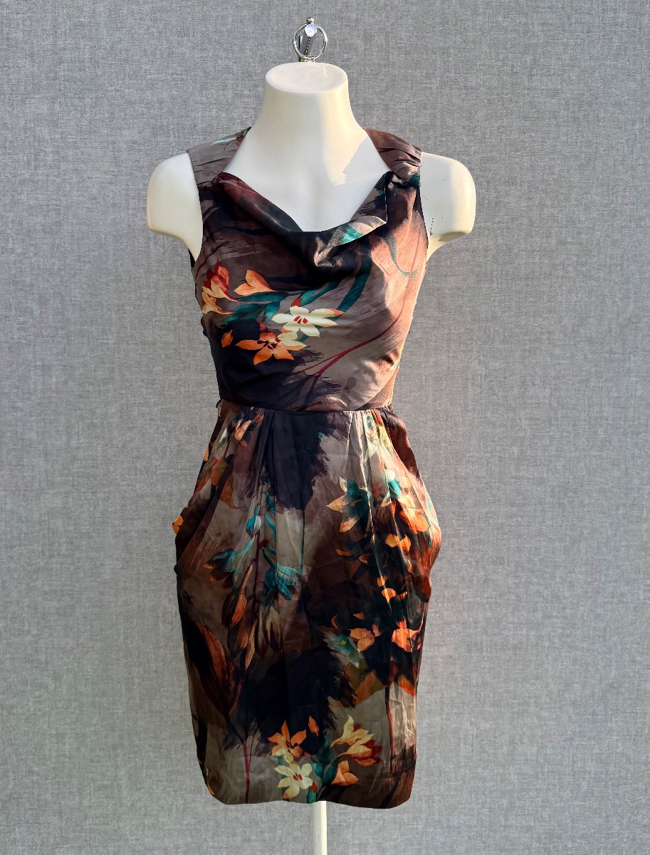 H&M Floral Satin Cowl Neck Y2K Inspired Wedding Party Occasion Dress UK 8