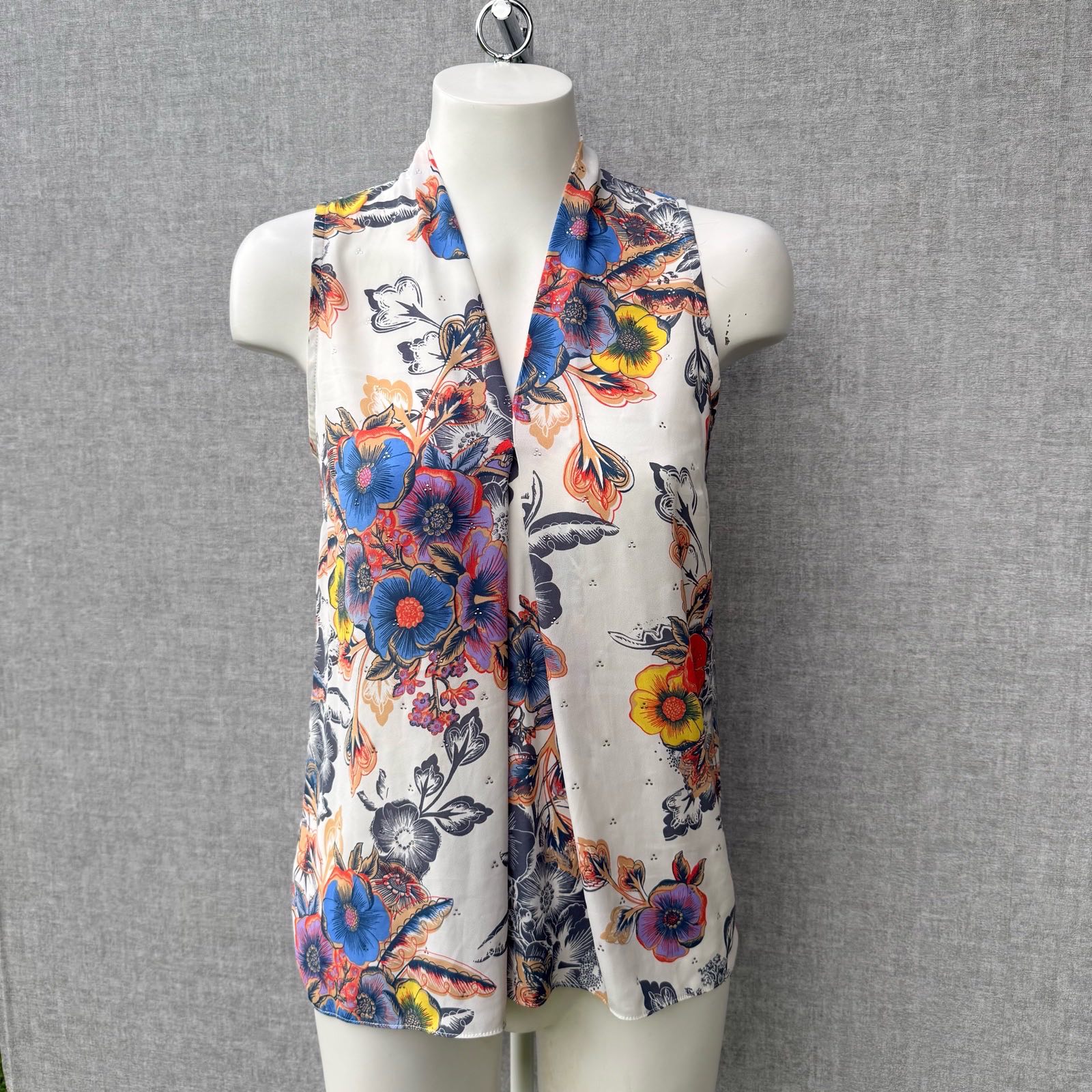 Next White Blue Orange Embellished Summer Floral Sleeveless Blouse Vest Top UK 10