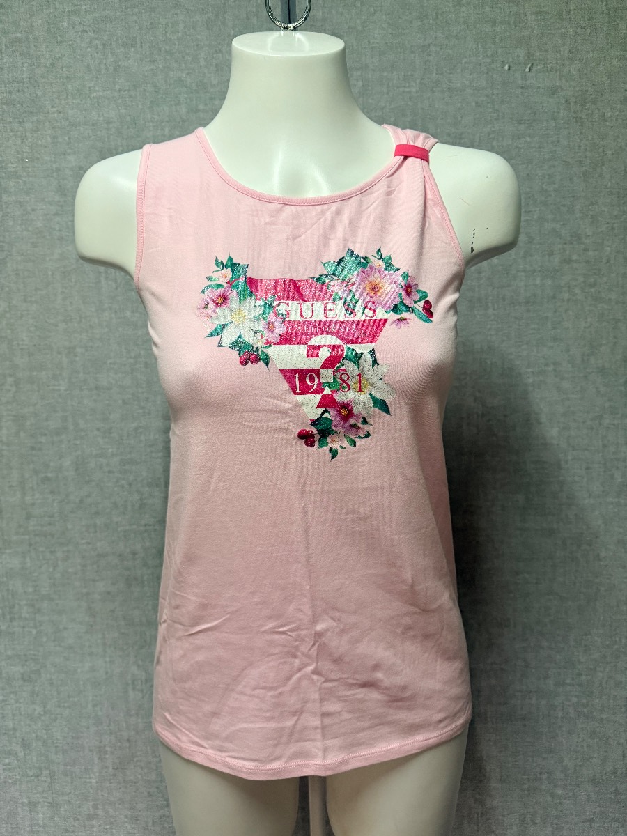 GUESS Pink Floral Glitter Logo Vest Top Age 16 Years BNWT Y2K Style