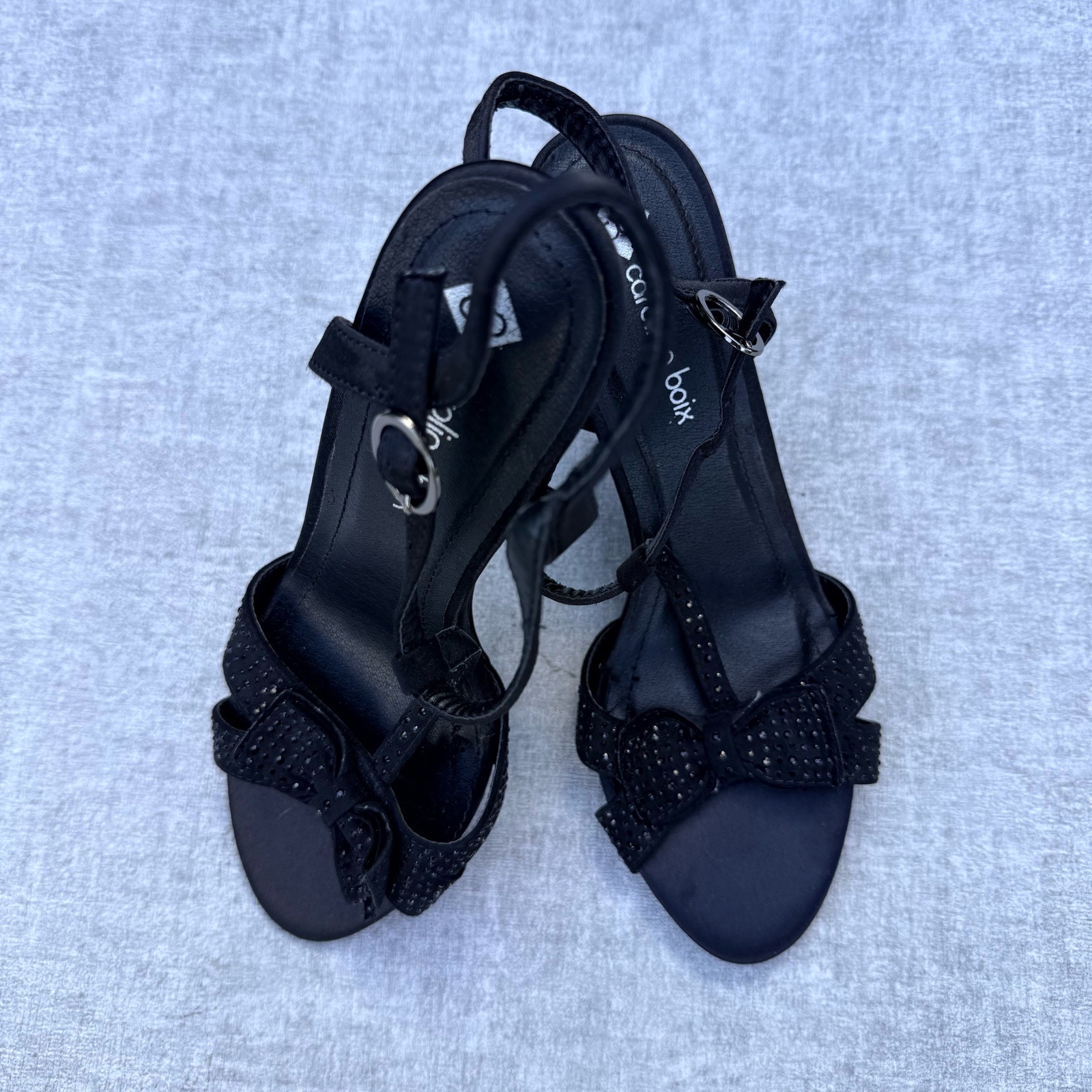 Carolina Boix Black Bow Diamanté Strappy Stiletto Heels UK 6 EU 39