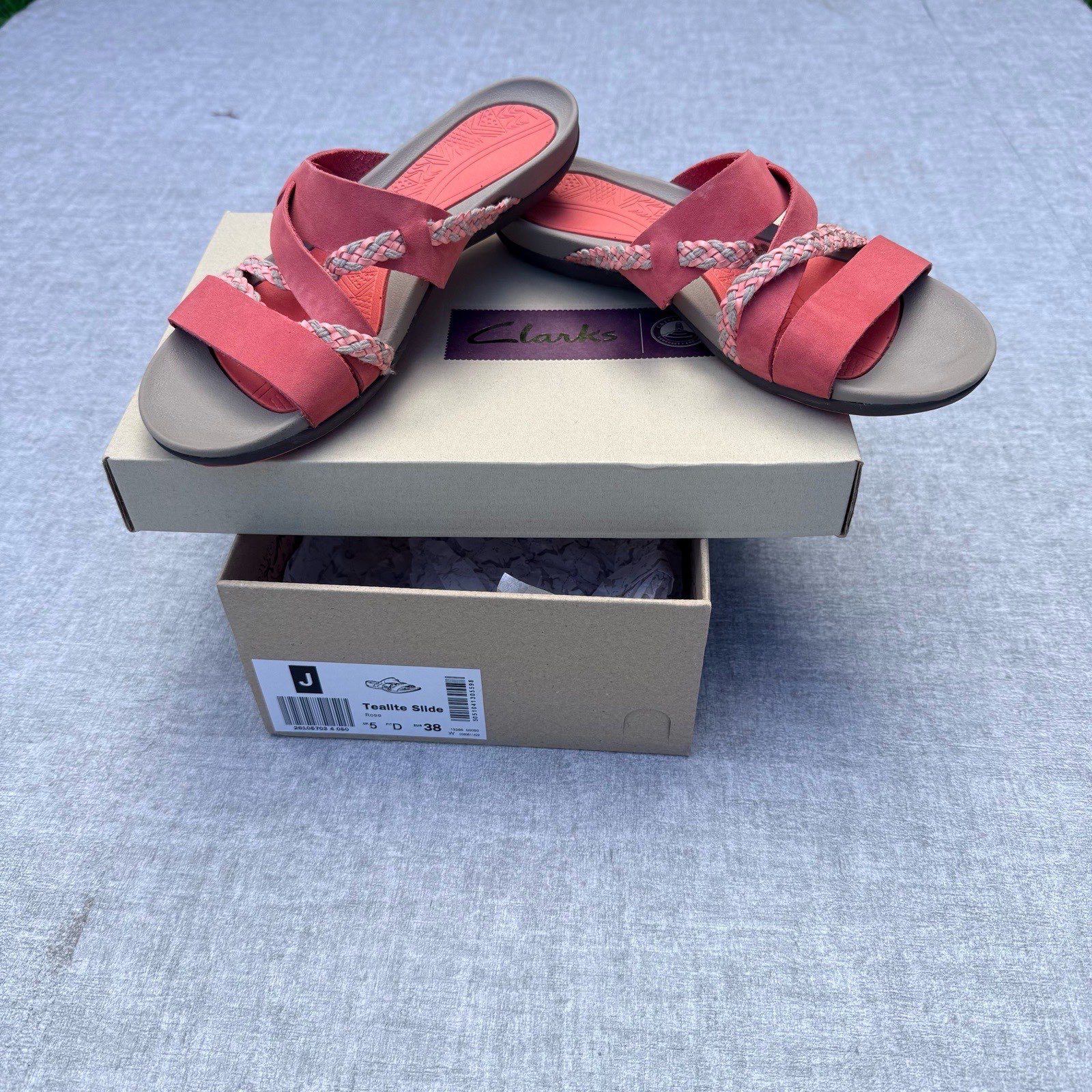 Clarks Tealite Slide Pink Rosa Leather Comfort Sandals UK 5 EU 38