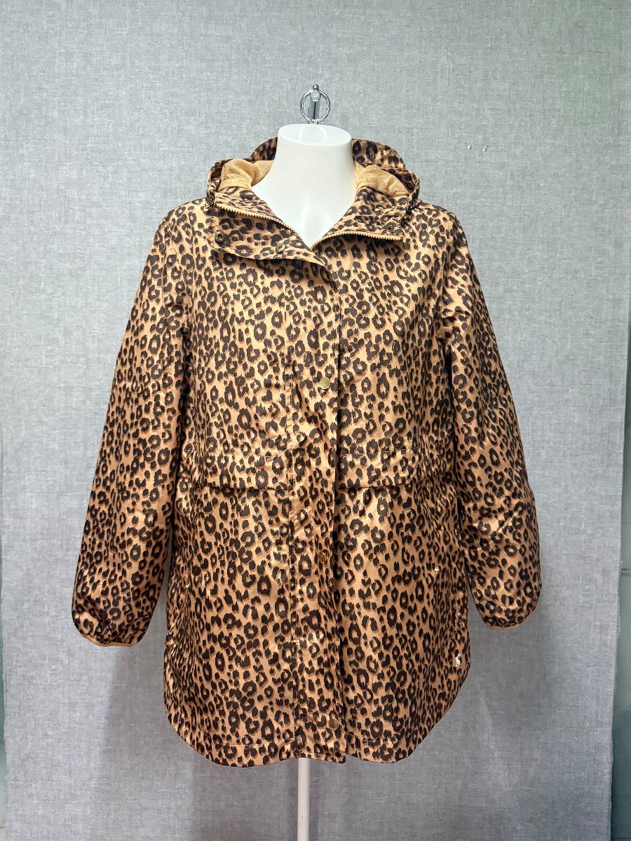 Joules Right As Rain Leopard Print Waterproof Packable Raincoat UK 14