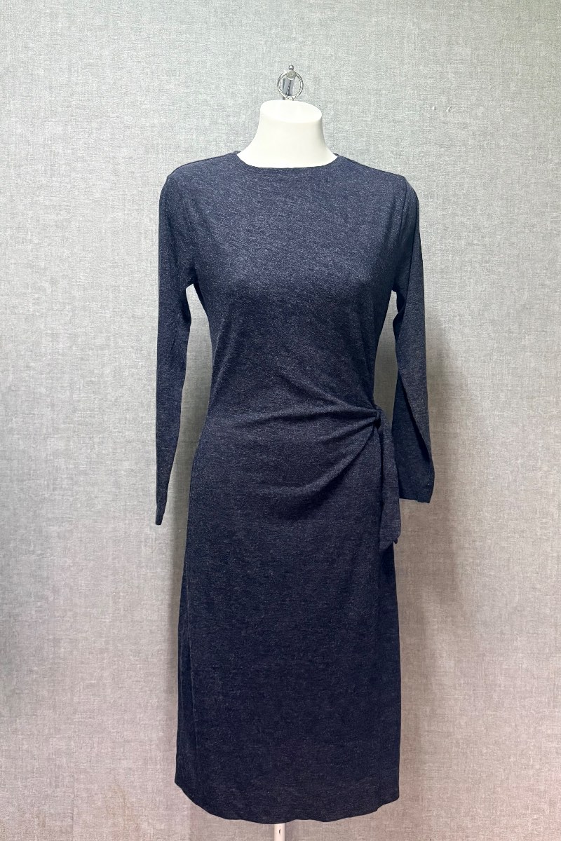 Mango MNG Dark Grey Long Sleeved Tie Waist Midi Dress Size L UK 12