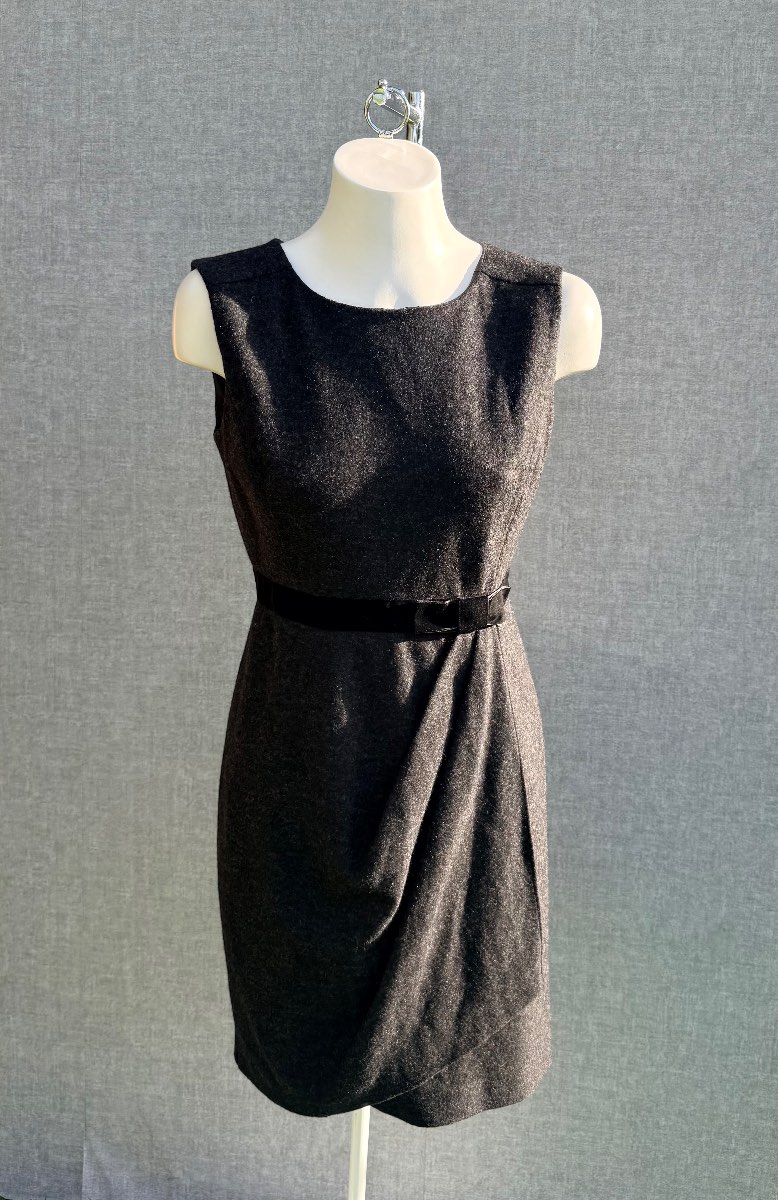 Hobbs London Black Wool Blend Autumn Winter Sleeveless Velvet Bow Smart Work Pencil Dress UK 12